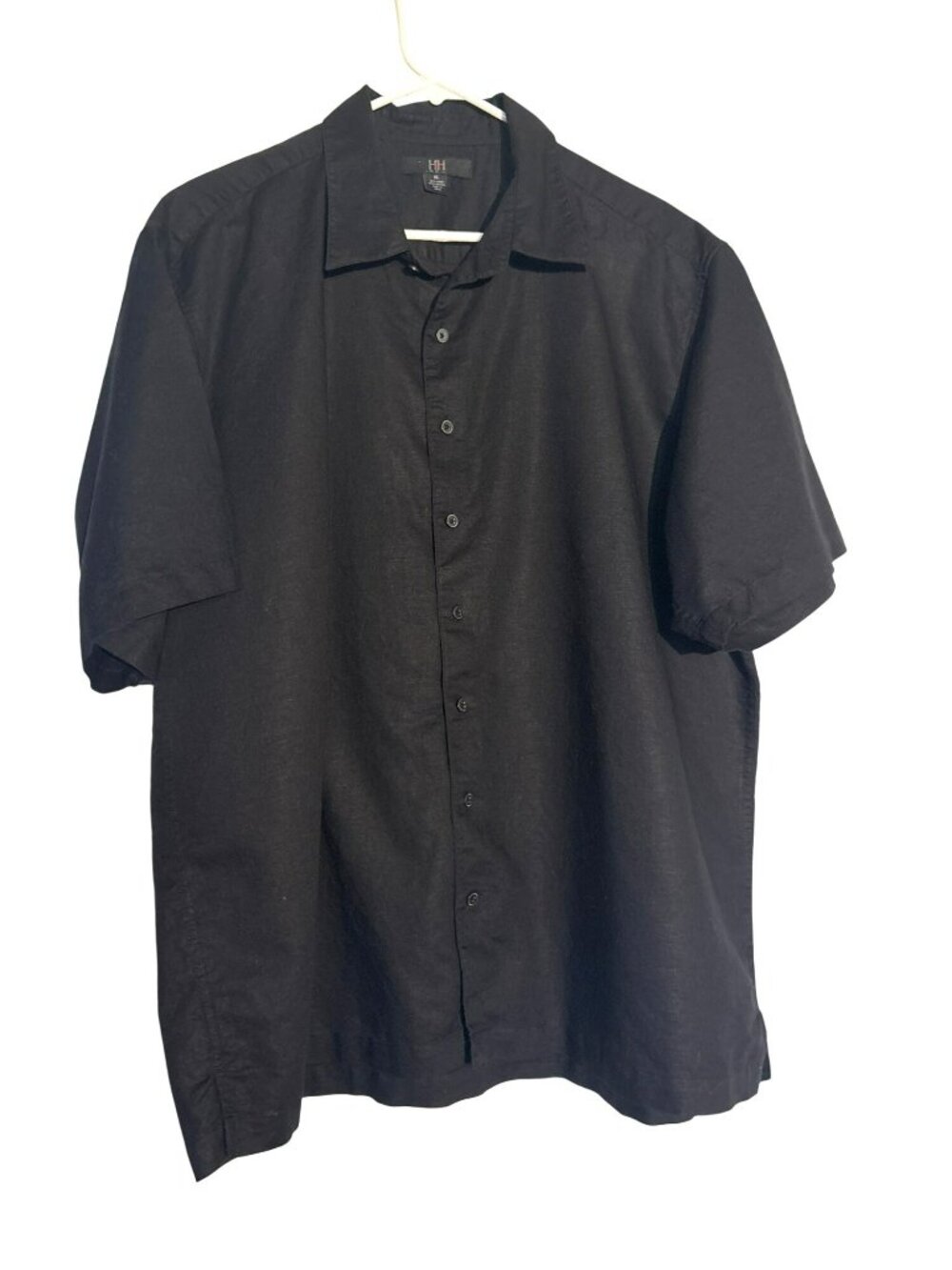 H & H Men Black Button-Up Short-Sleeve  55% Linen & 45% Cotton Blend Shirt - XL